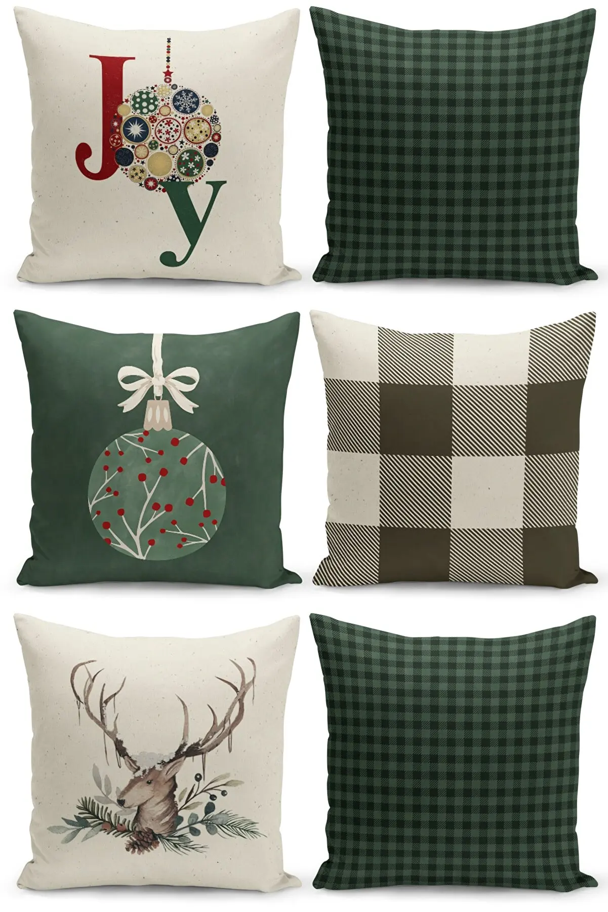 

Christmas (Noel) Themed 6-piece Dovetail Sleeve Set with Green Checkered Deer Pattern