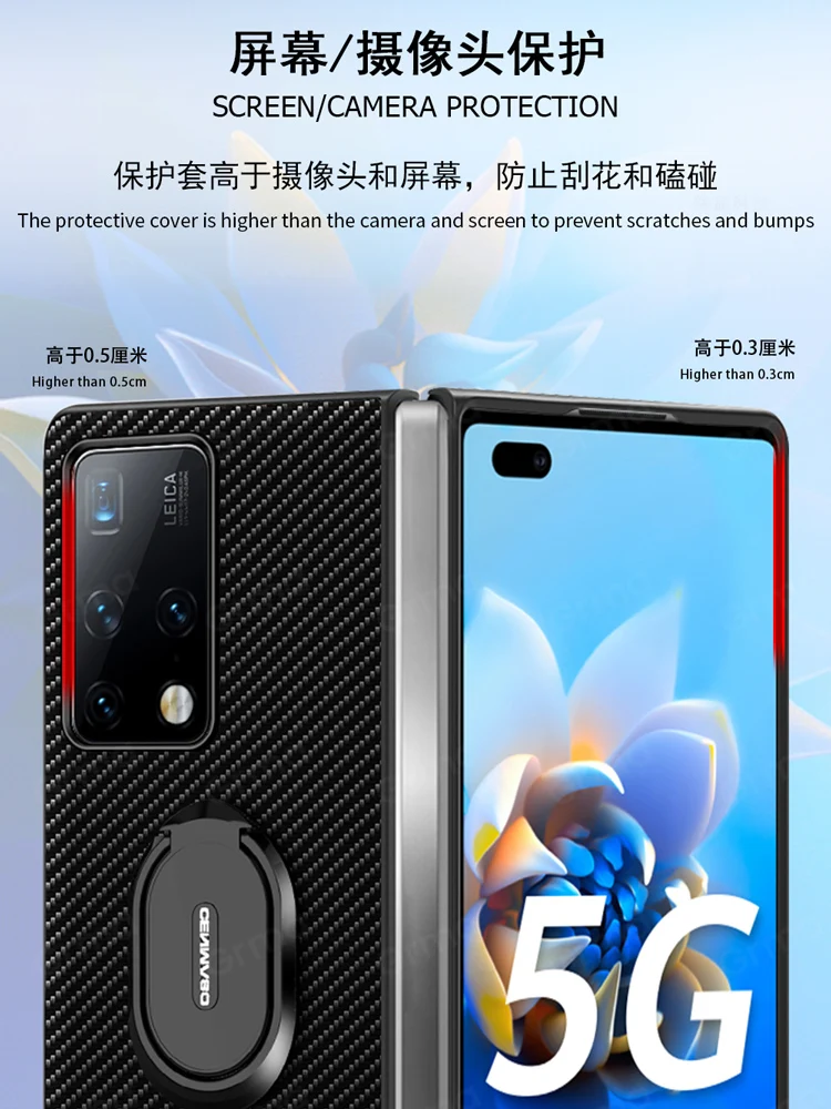 

GRMA Original Carbon Fiber Texture With Holder Leather Back Cover for Huawei Mate X2 5G Luxury Leather Shockproof Case