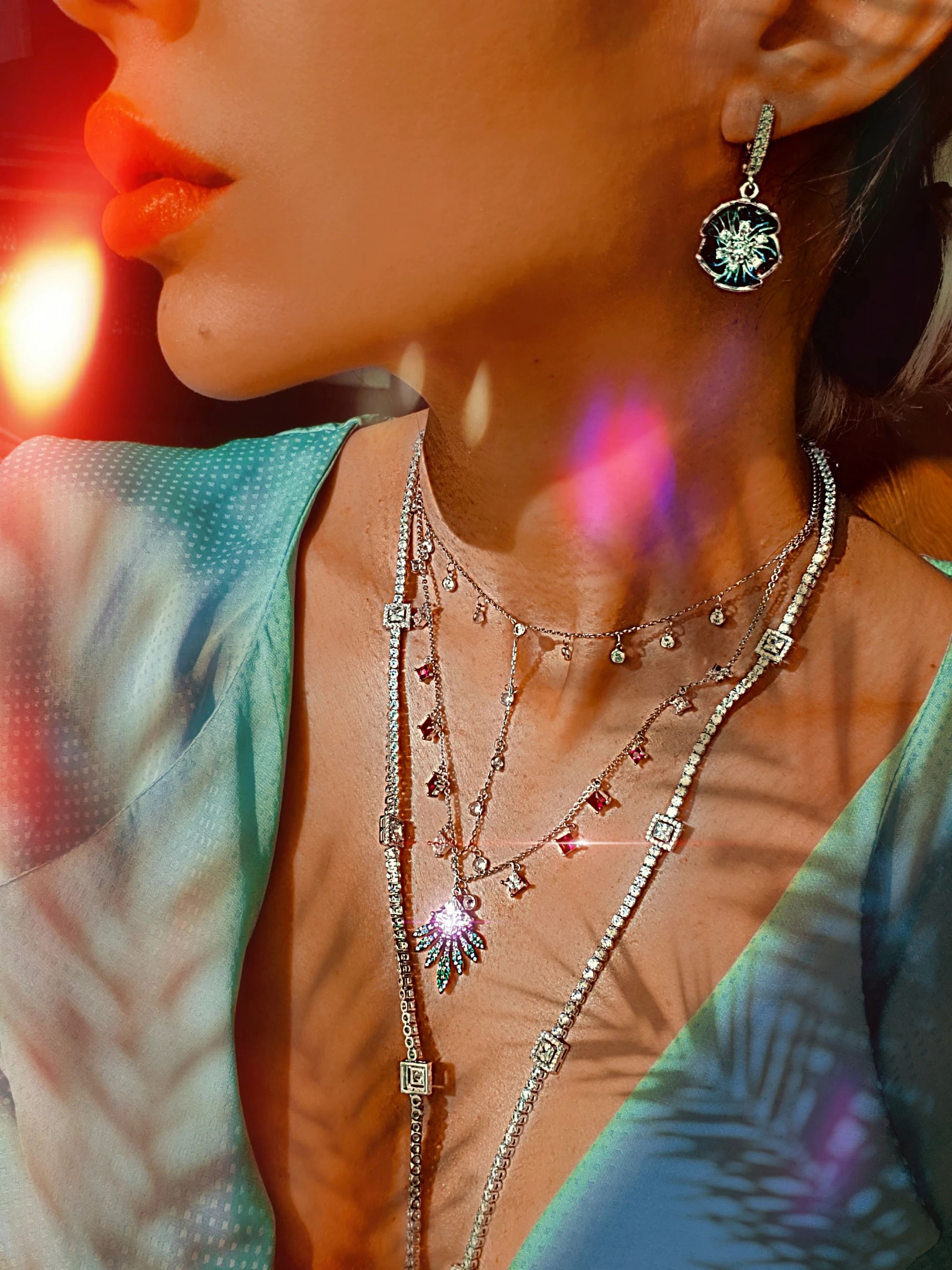 

Woman Lux Summer Necklace 925 Silver Sterling With Colorful Cubic Zircone Stone New 2021 Season Female Girls Gift