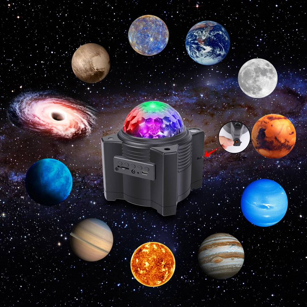 Перезаряжаемая Лампа для проектора Galaxy Star с bluetooth динамиком 12 Planet starry sky ночник