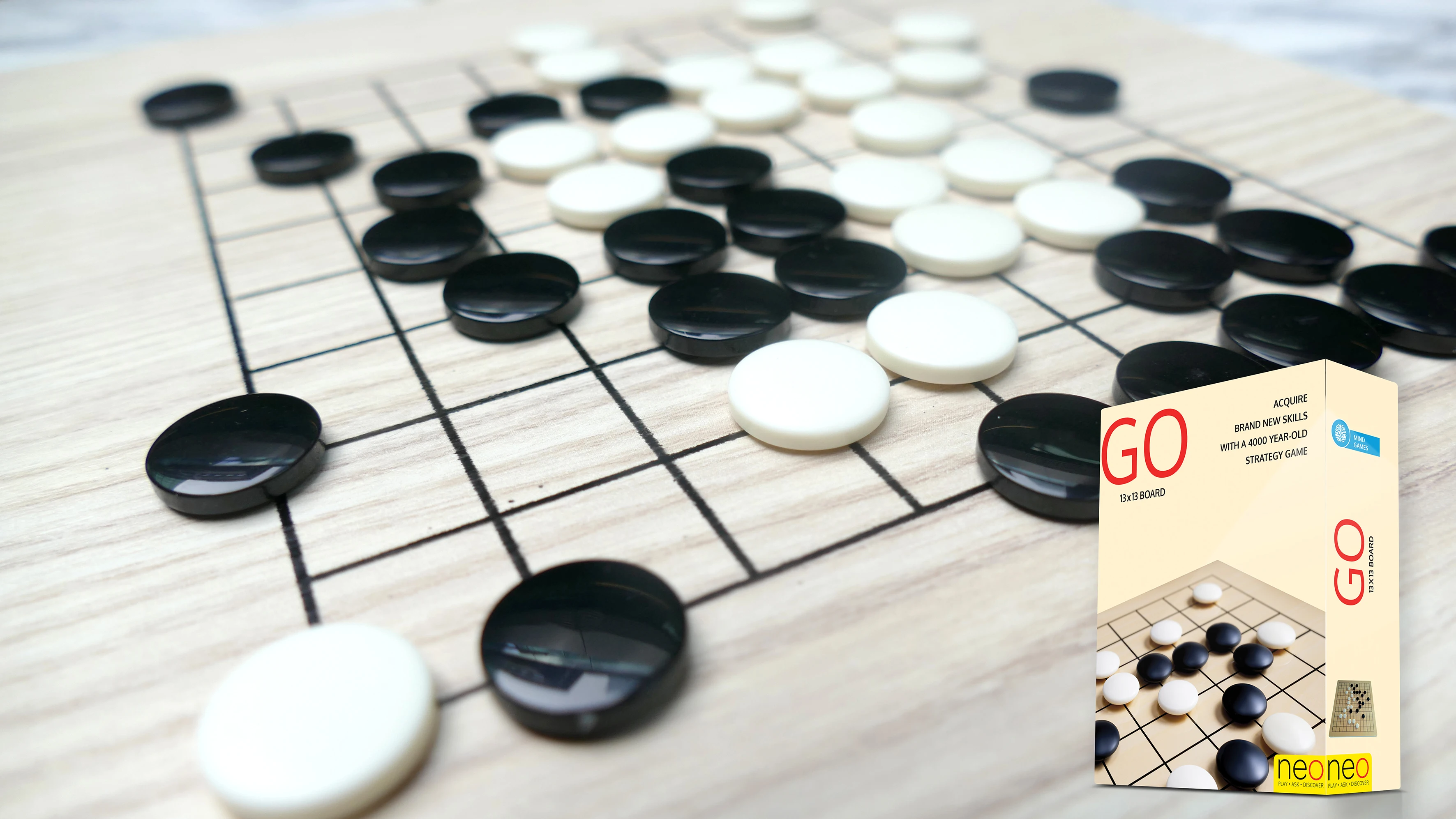 GO 13x13 Strategy Game - Melamine Faced MDF Board (21x22.5 cm) 15mm ABS 32 white and black pieces | Игрушки и хобби