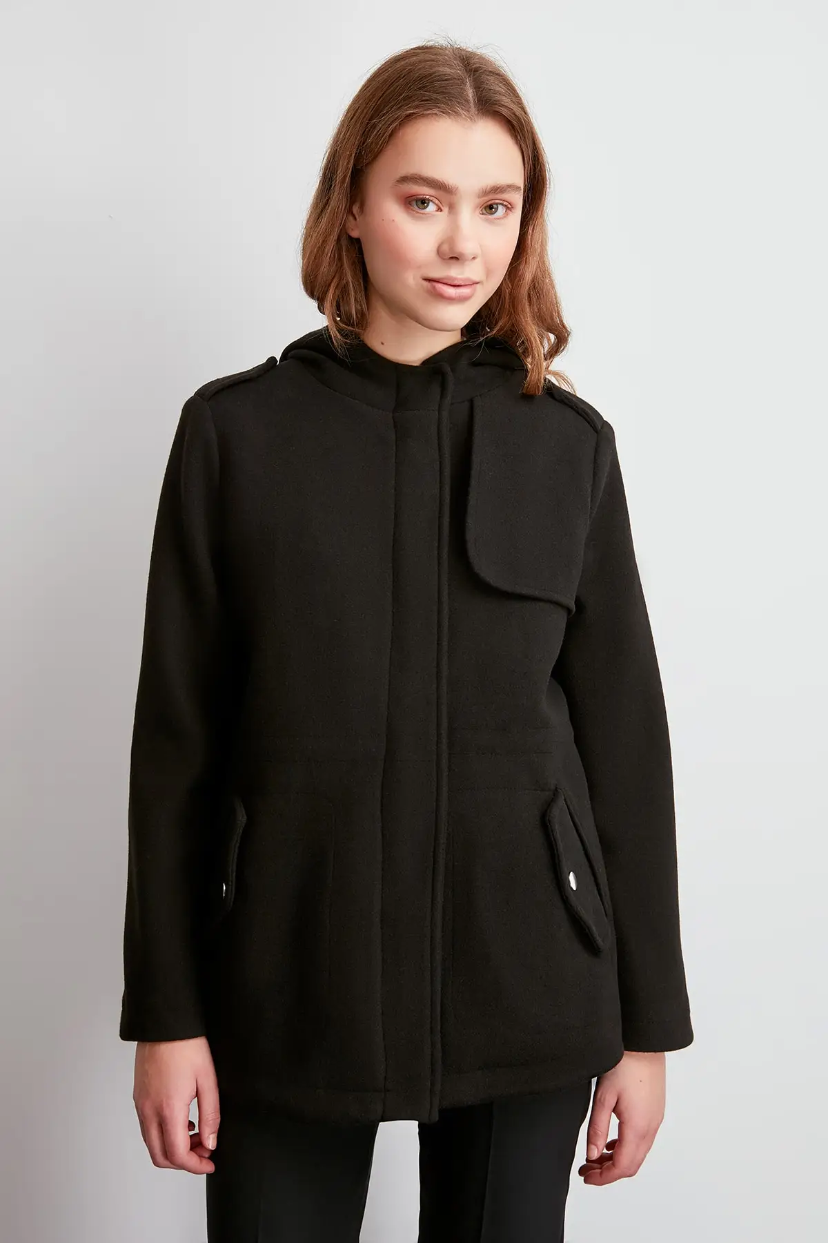 Trendyol с капюшоном на молнии он должен покрыть штамп пальто TWOAW20KB0257. | Женская