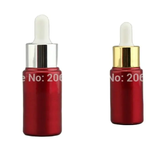 

20ML red glass bottle ,dropper bottle with shiny silver collar white bulb