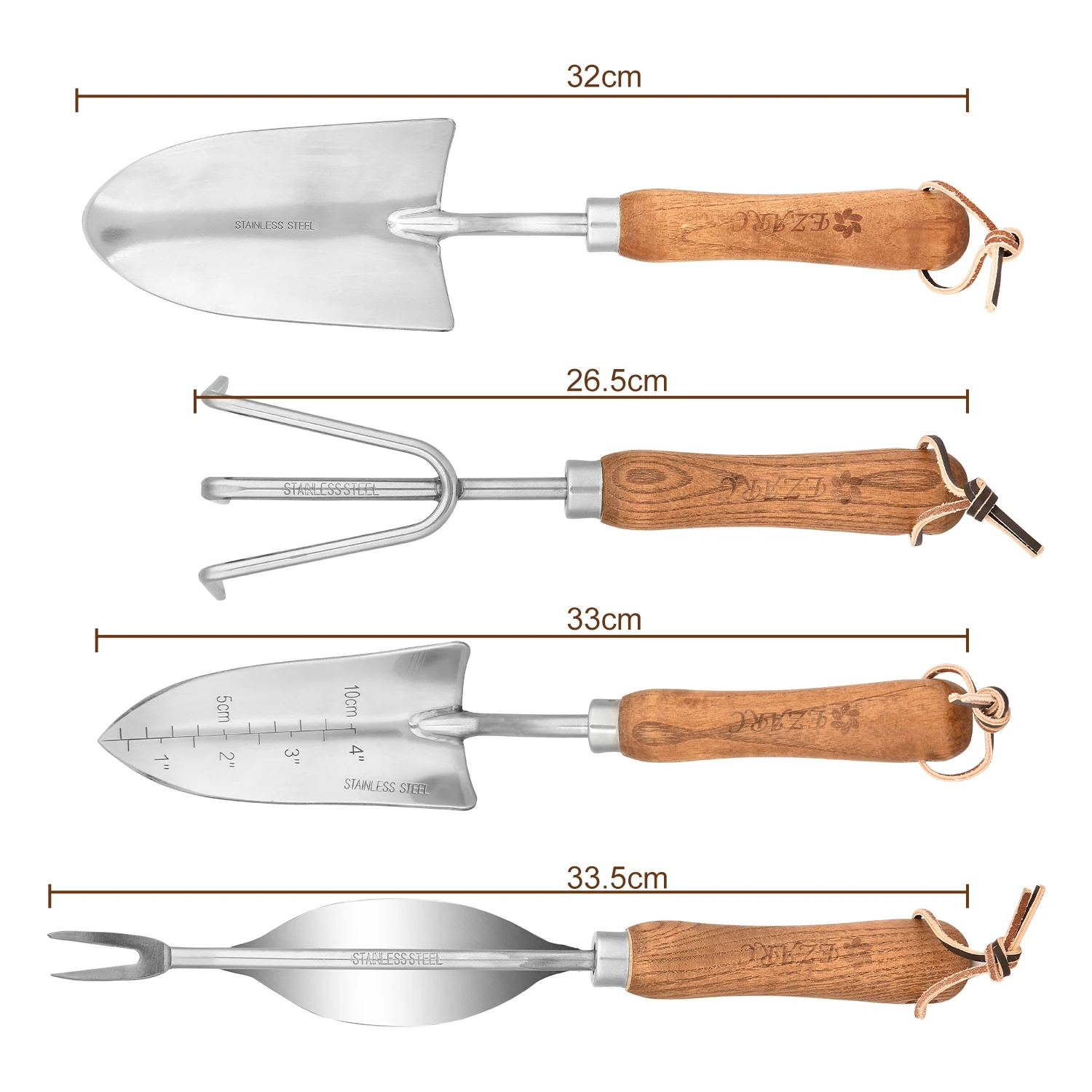 EZARC 4Pcs Garden Tools Set for Gardening Orchard Bonsai Kit Stainless Steel Utensils with Rake Shovel and Forks |