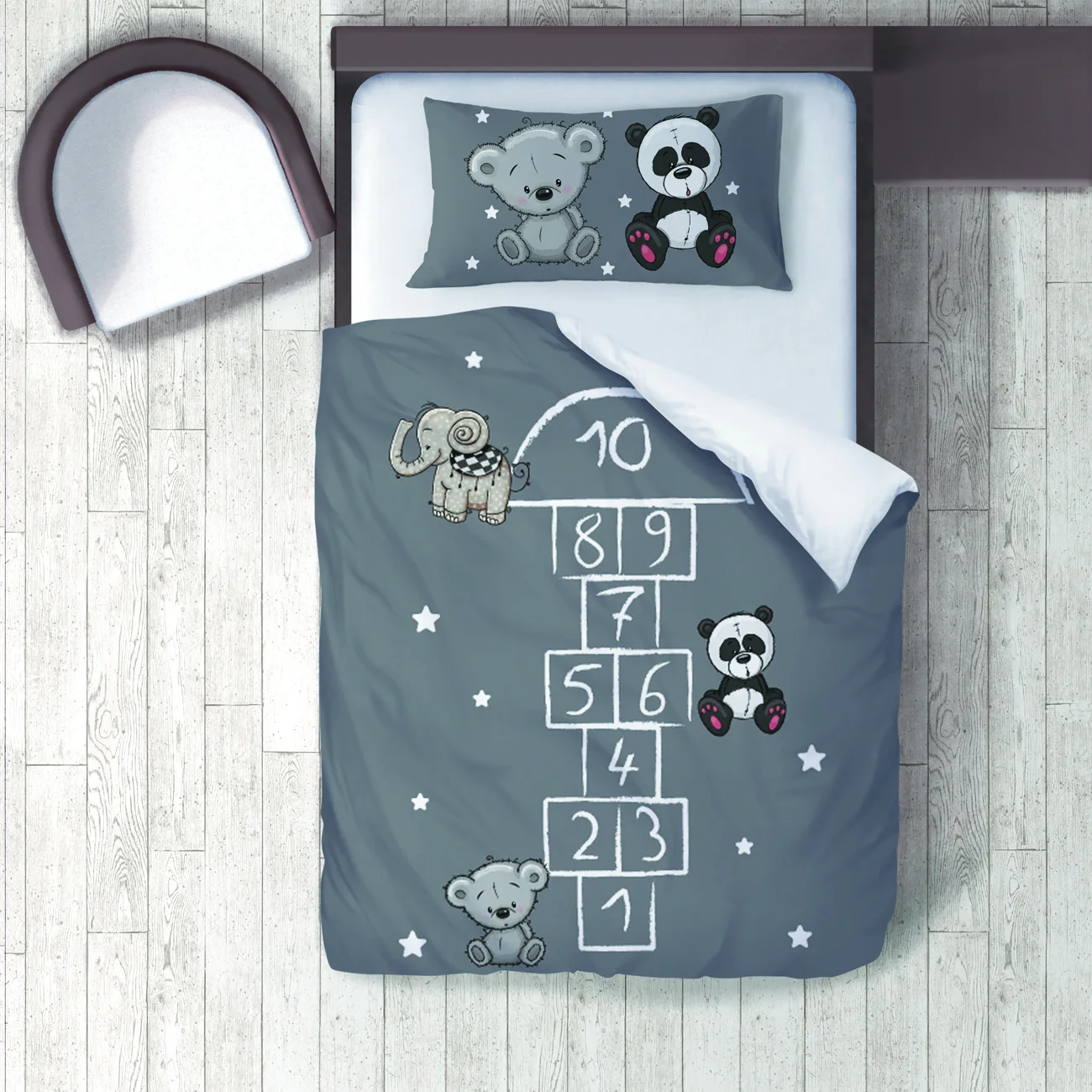 

Duvet Cover Set Bedding Set Pillow Case for Baby and Kids Room 3D Printed Gray Rabbit Bear Panda Model 091