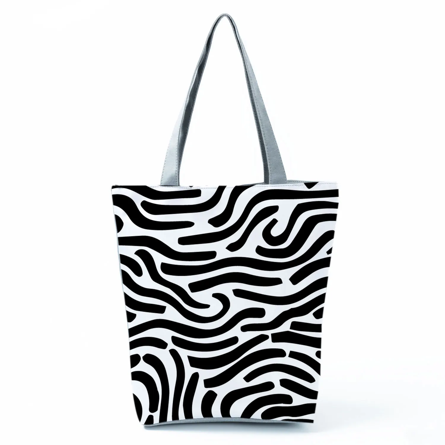 

New Fashion Spriped Handbag Black White Zebra Pattern Printed Shoulder Bag Ladies Eco Friendly Beach Bag Portable Practical Tote