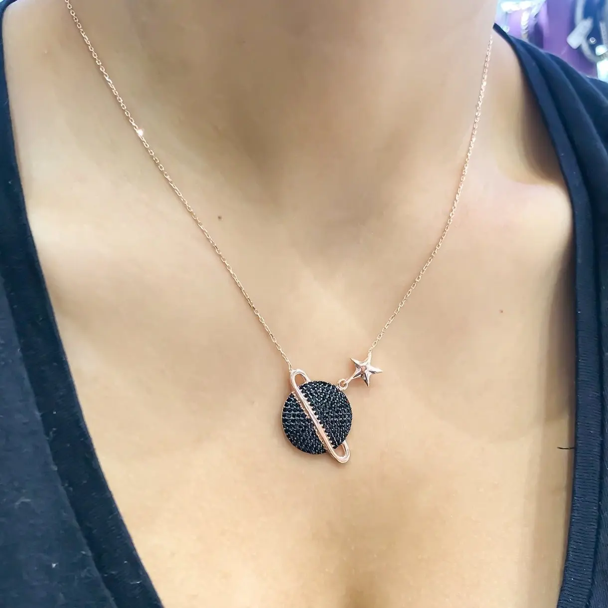 

Saturn Planet Top Quality Design Silver Necklace