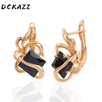 new women 585 rose gold color stud earring inlaid square zircon small shiny texture crystal earrings ear jewelry russia trendy