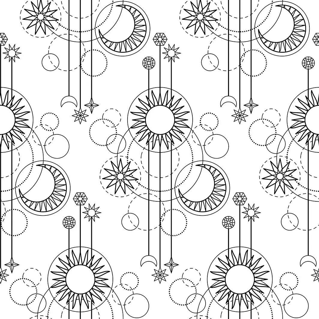 

Curtain Sun Moon Star and Geometric Patterns Modern Fun Decorative Artwork Printed Black White