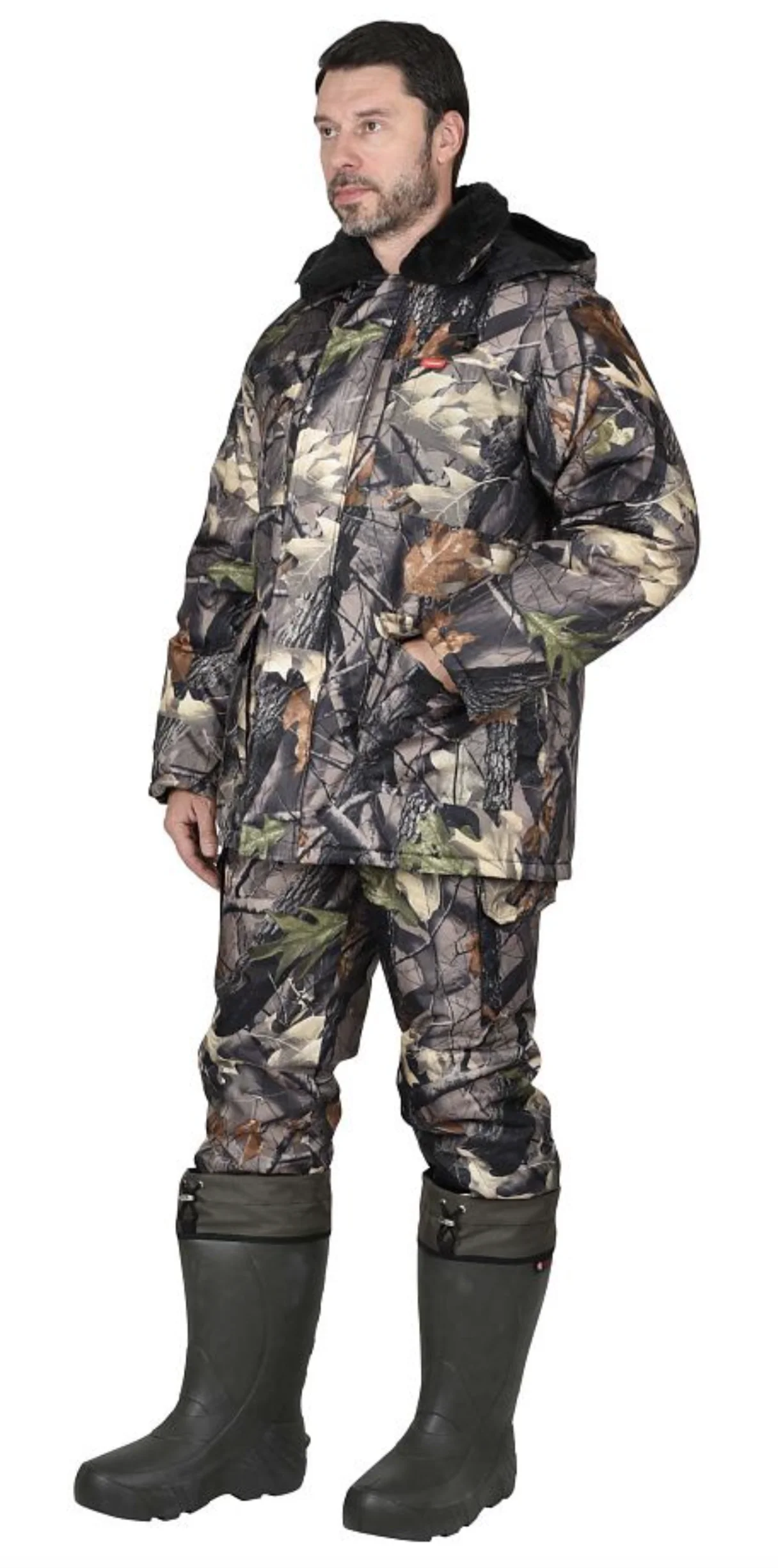 Костюм РЫБОЛОВ зимний (куртка полукомбинезон) камуфляж Темный лес | Спорт и