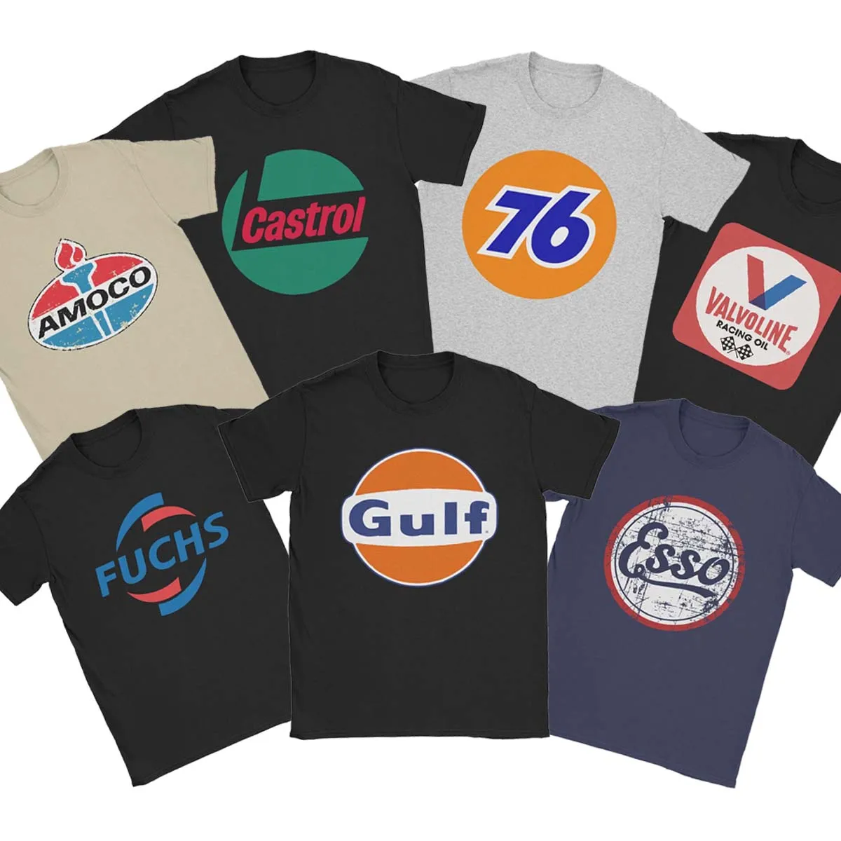 

Vintage Oil Retro Gas Petrol Brand Logo T-Shirts Men Car Motorsport T Shirt 70's 80's Birthday Gift Tee Shirt