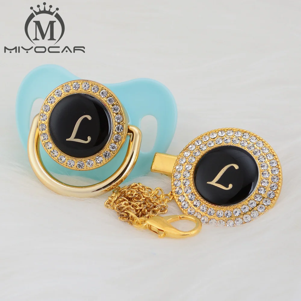 MIYOCAR уникальный дизайн имя инициалы буквенные L красивый bling соска и пустышка Клип BPA бесплатно пустышка bling уникальный дизайн LL