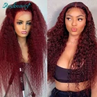 Rosabeauty 30 дюймов 99J бордовый глубокий волнистый T Часть Кружевной передний парик красные цветные кудрявые бразильские человеческие волосы парики фронтальные для женщин