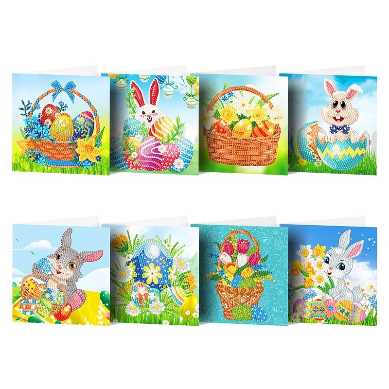 

8pcs/set Handmade Festival Greeting Postcard DIY Easter Cards Gift for Kids 5D Diamond Painting Thank You Card