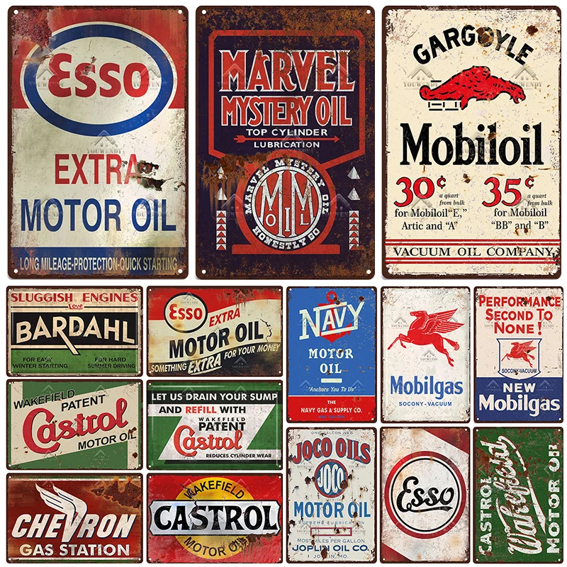 

Motor Oil Retro Tin Signs Vintage Metal Plaque Wall Decor Plate Motorcycle Club Bar Garage Man Cave Workshop Home Decoration