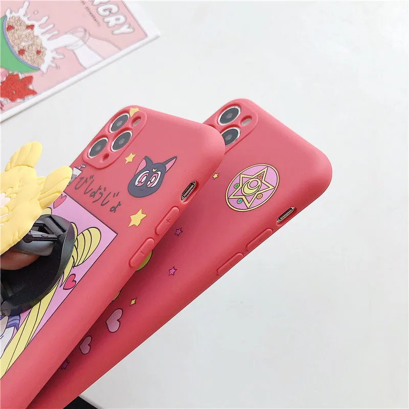 

Cartoon Sailor Moon for iPhone Case Holder Stand Soft Case Cover Phone Case Clear Cute with Beautiful Star Patterns for Girls