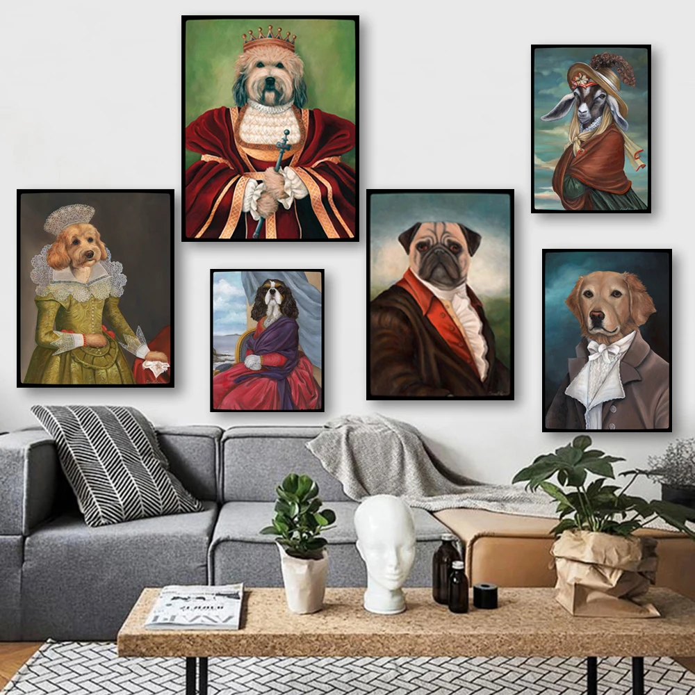 

Funny Animal Pet Dog Canvas Poster Modern Home Decor Animal in Dress Print Wall Art Painting Decorative Picture Home Bedroom