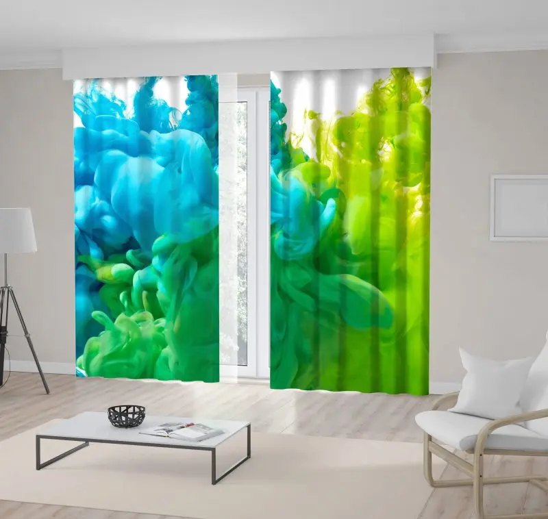 

Curtain Blue and Green Paint Splash on White Background Bright Colored Artwork Printed