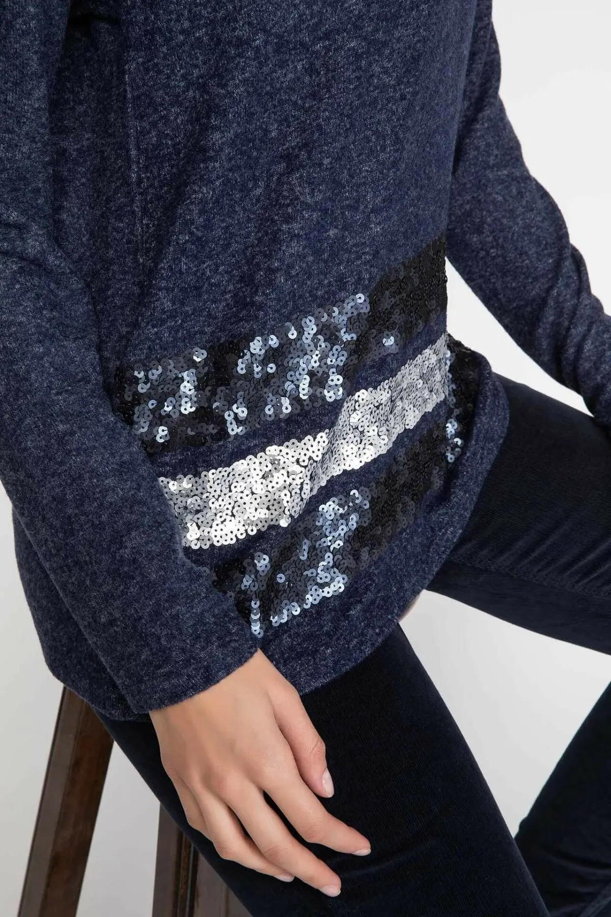 DeFacto Женская темно синяя Трикотажная футболка с длинным рукавом Мужская