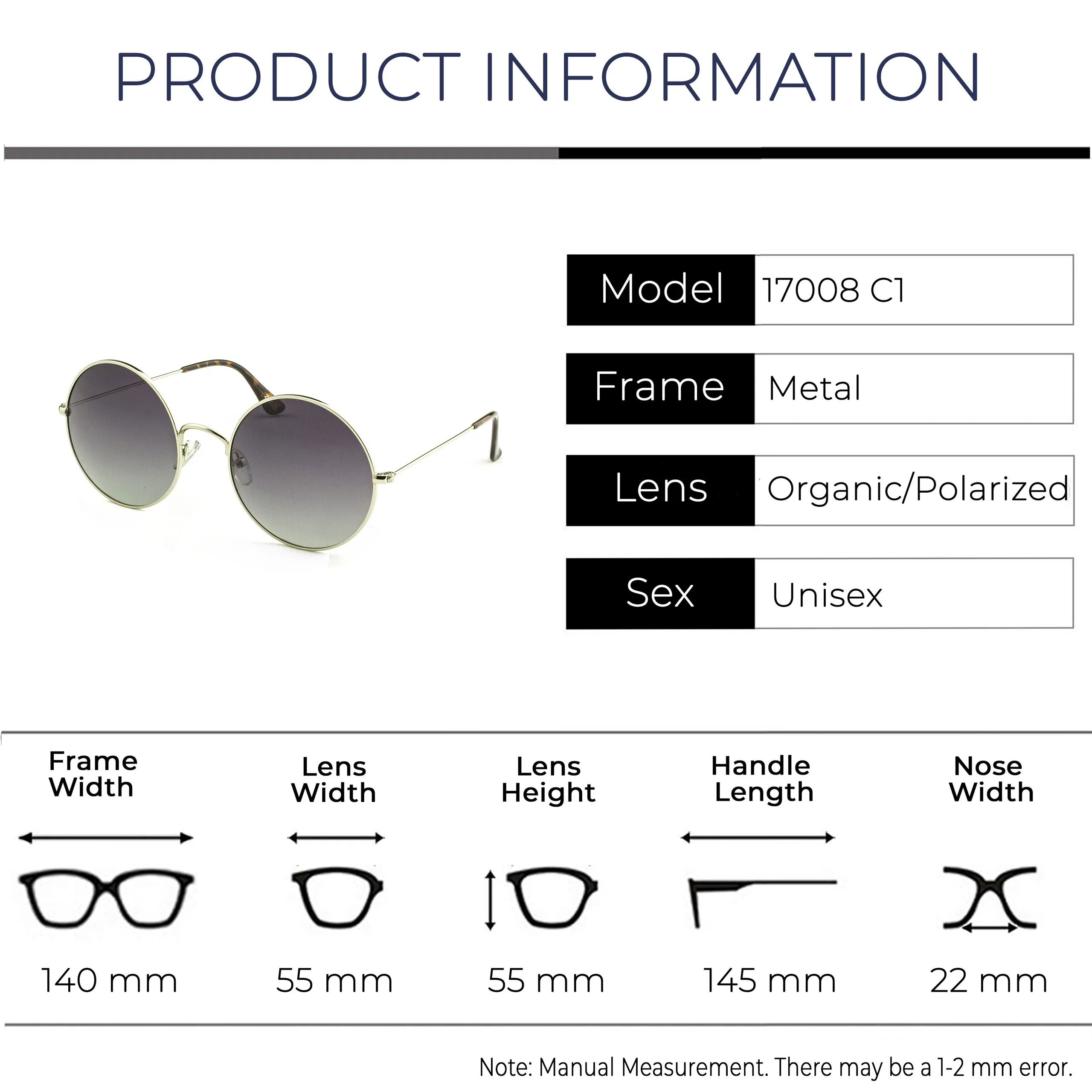 Zolo eyewear 17008 c1 серебряные/копченые большие круглые поляризованные солнцезащитные очки