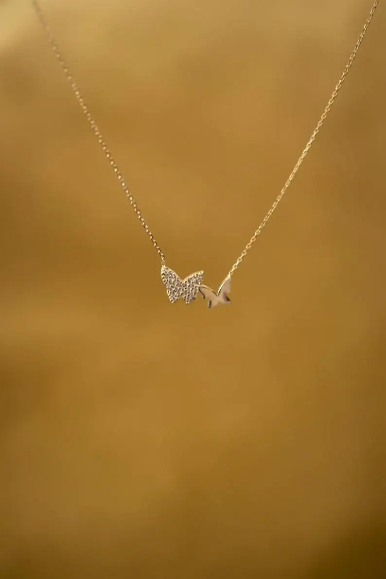 

925 Sterling Silver Gold Butterfly Model Necklace,Butterfly Necklace, Minimalist Jewelry, Layering Necklace Necklaces for Women,