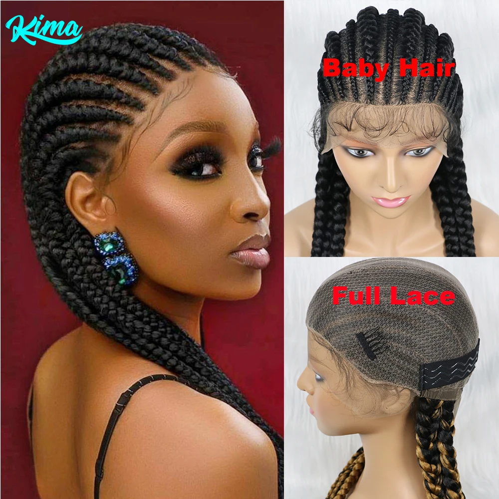 NEW Braided Wigs Synthetic Full Lace Wig for Black Women Braiding Hair 38 inches With Baby Hair Boxing Braid Black Wig