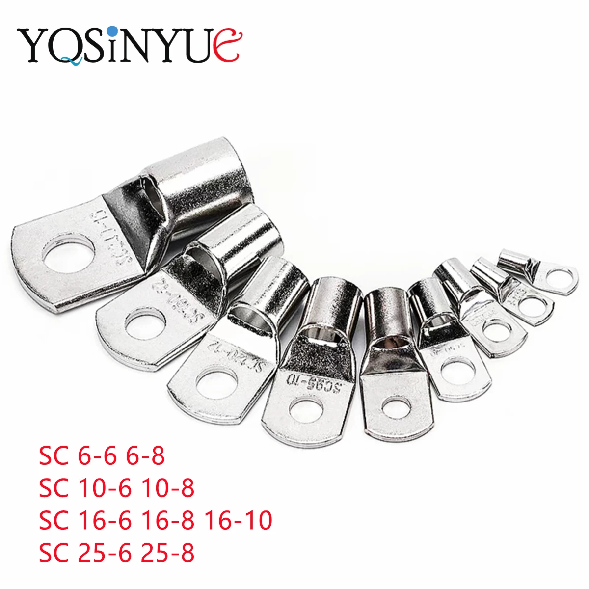 

50/25/10/5PCS SC6-8 SC10-6 SC16-8 SC25-6mm Tinned Copper Nose Lugs Bolt Hole Ring Crimp Terminals Wire Welding Cable Connectors