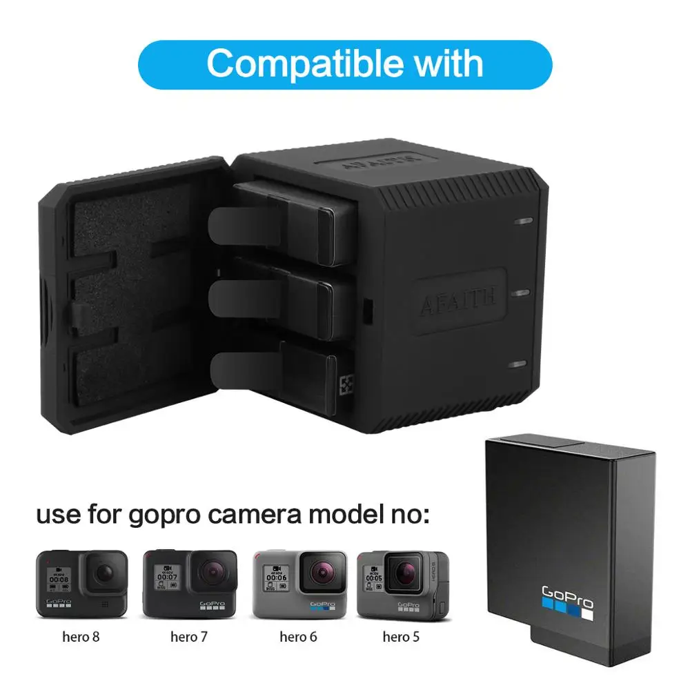AFAITH 3 Channel USB 0 чехол для зарядного устройства совместимый с GoPro Hero 8 7 6 5 Black Action Camera