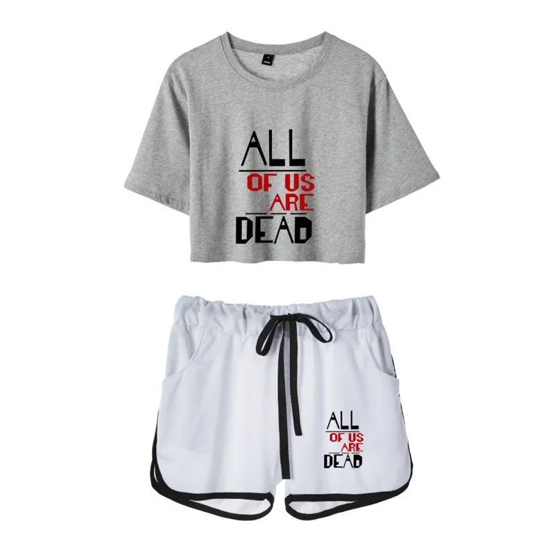 

Sports Shorts Women Simple Navel Sport Girl Suits "All of Us Are Dead" Printed Loose Shorts Women Casual High Waist Summer Suit