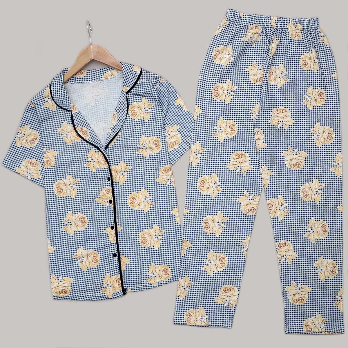 

Luxury White Rose Long Cotton Pajamas 2 pieces Set