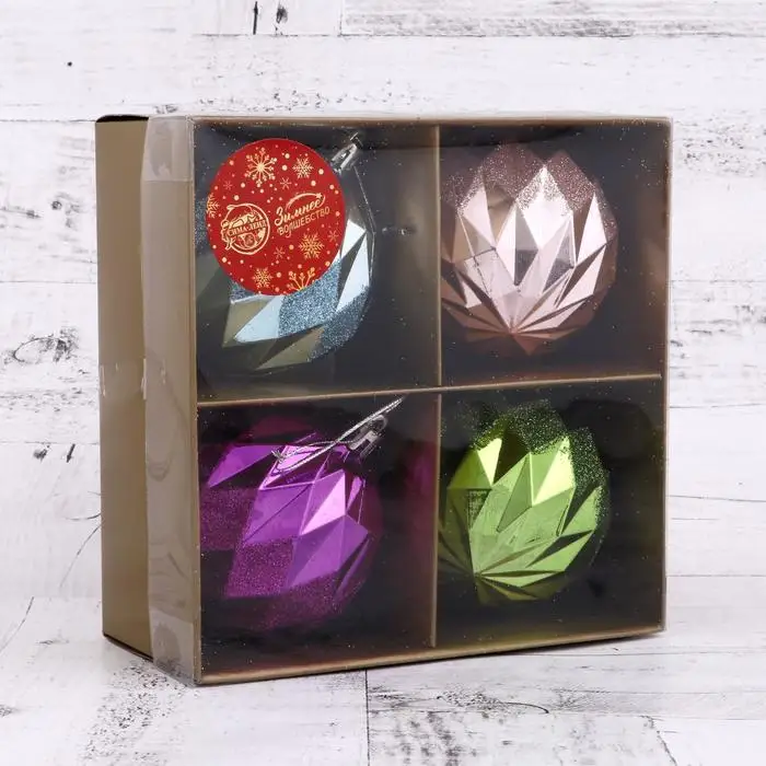 Набор шаров пластик d-8 см 4 шт 'Блеск граней' (комплект из шт) |