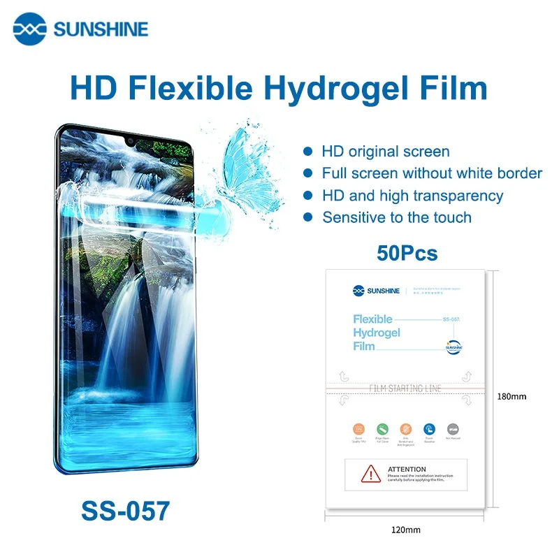 sunshine ss 057 50pcs flexible hydrogel film sheet screen protectors for mobile phones front film cut for ss 890c machine cutter free global shipping