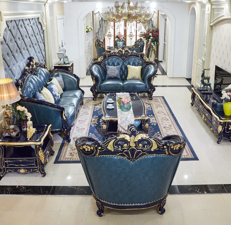 Темно синий кожаный диван для лобби гостиницы гостиной на 6 мест|room furniture|furniture sofa