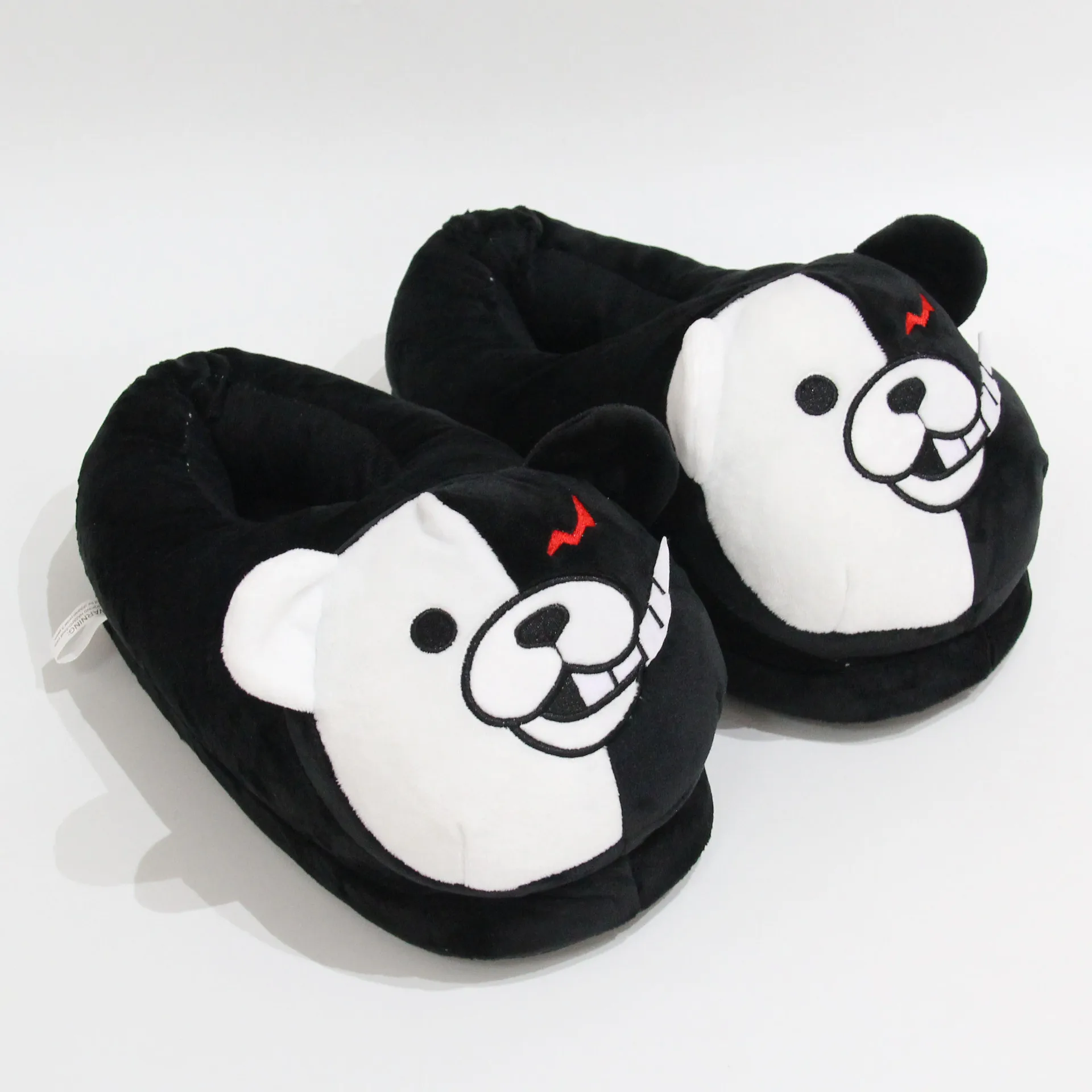 Fuzzy Slides Shoes Women Men Monokuma Kigurumis Black White 