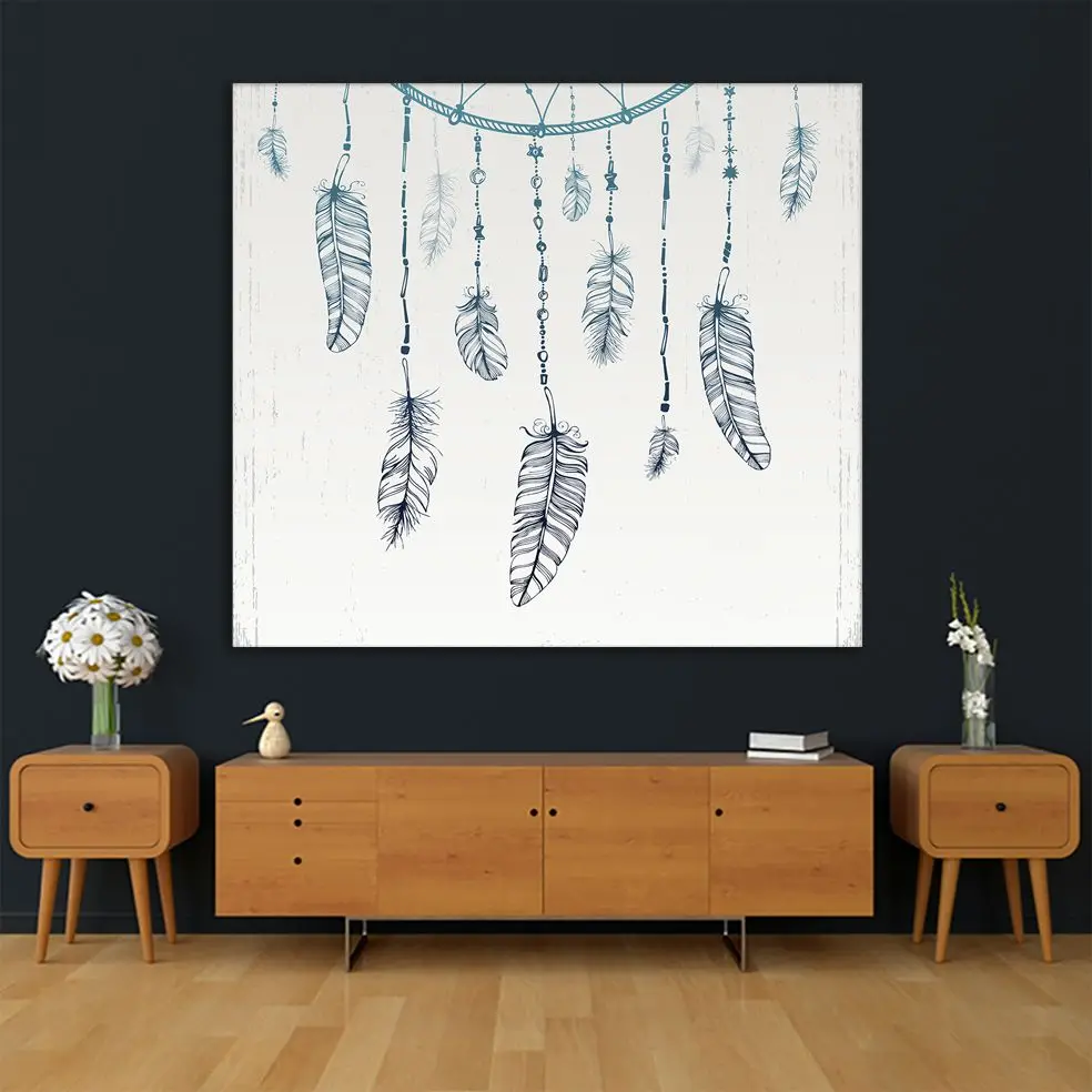 Гобелен Ловец снов с перьями шикарный бохо стиль украшение дома этническое