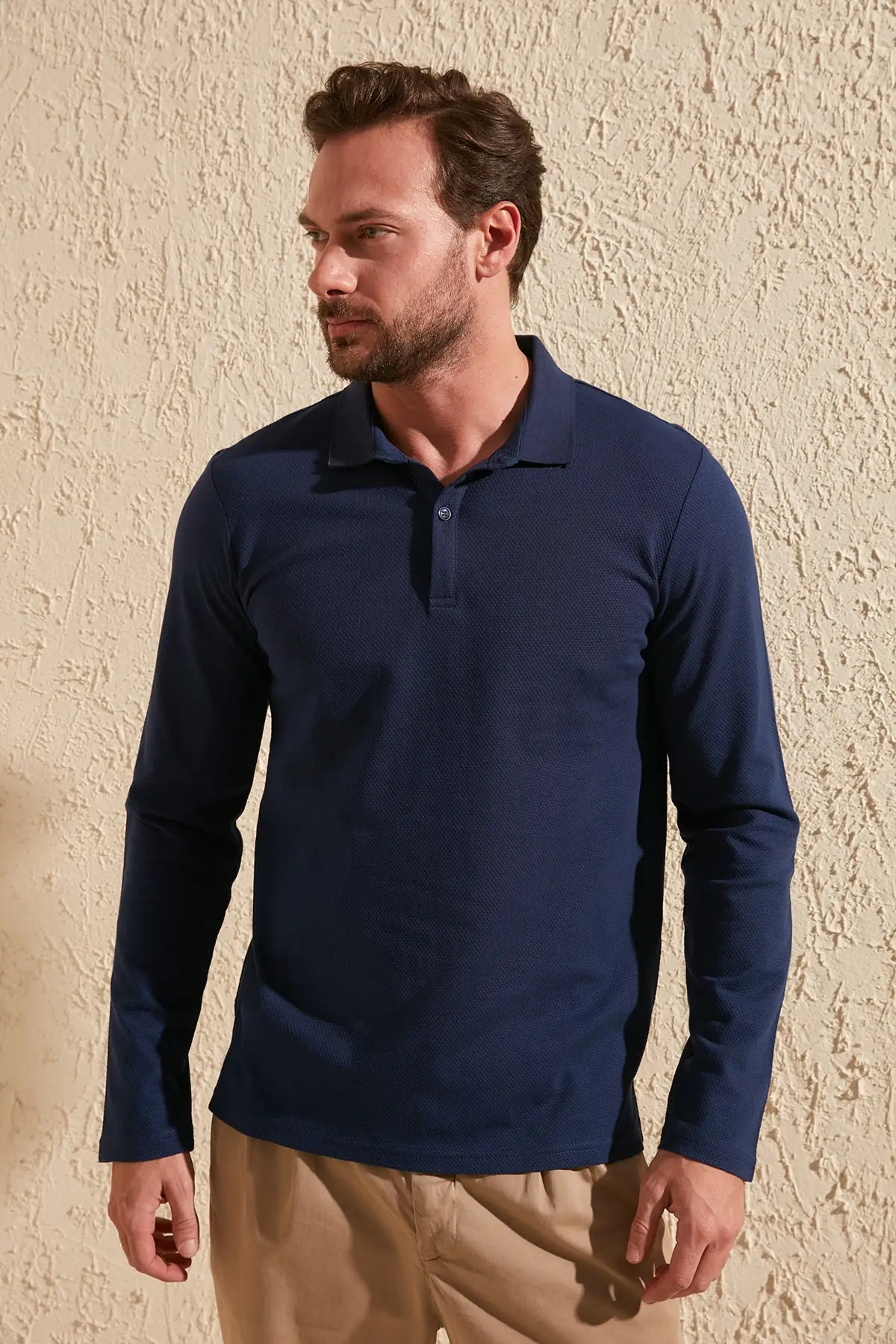 Trendyol Textured Long Sleeve Polo Collar T-shirt TMNSS20PO0003 | Мужская одежда