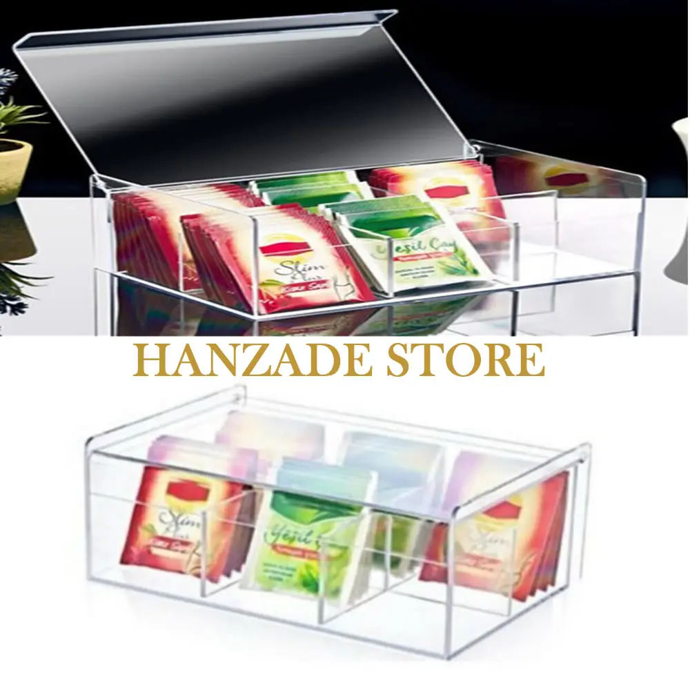 

Tea Storage Box Kitchen Refrigerator Pantry Sachet Yeşilçay Coffee Organizer 6 Compartment Clamshell Luxury Stylish Modern Acrylic Home Box