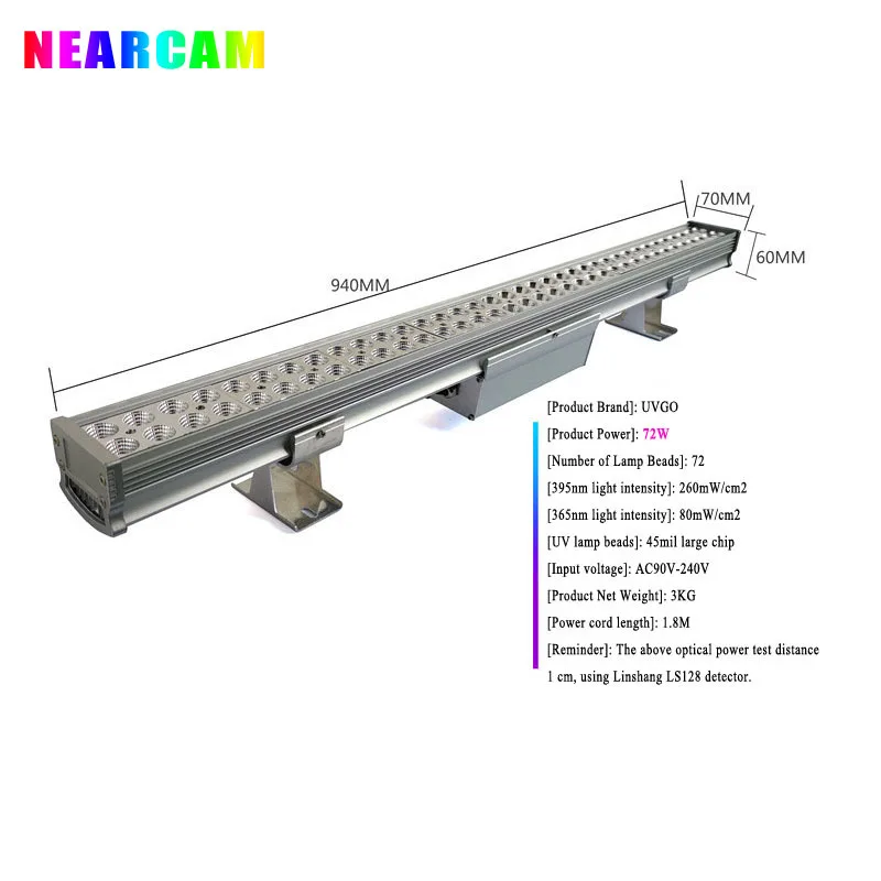 NEARCAM Long Strip 72W Double Row UV Curing Lamp UV Glue Green Oil Flexible Board Exposure Lamp Fluorescent Light Source