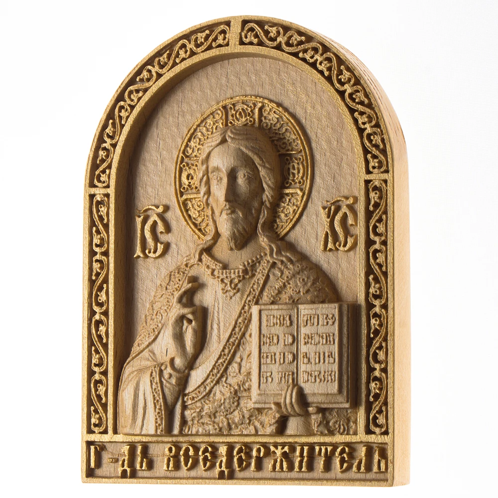 Деревянная Православная резная икона Господь Вседержитель. Wooden carved Orthodox icon Jesus