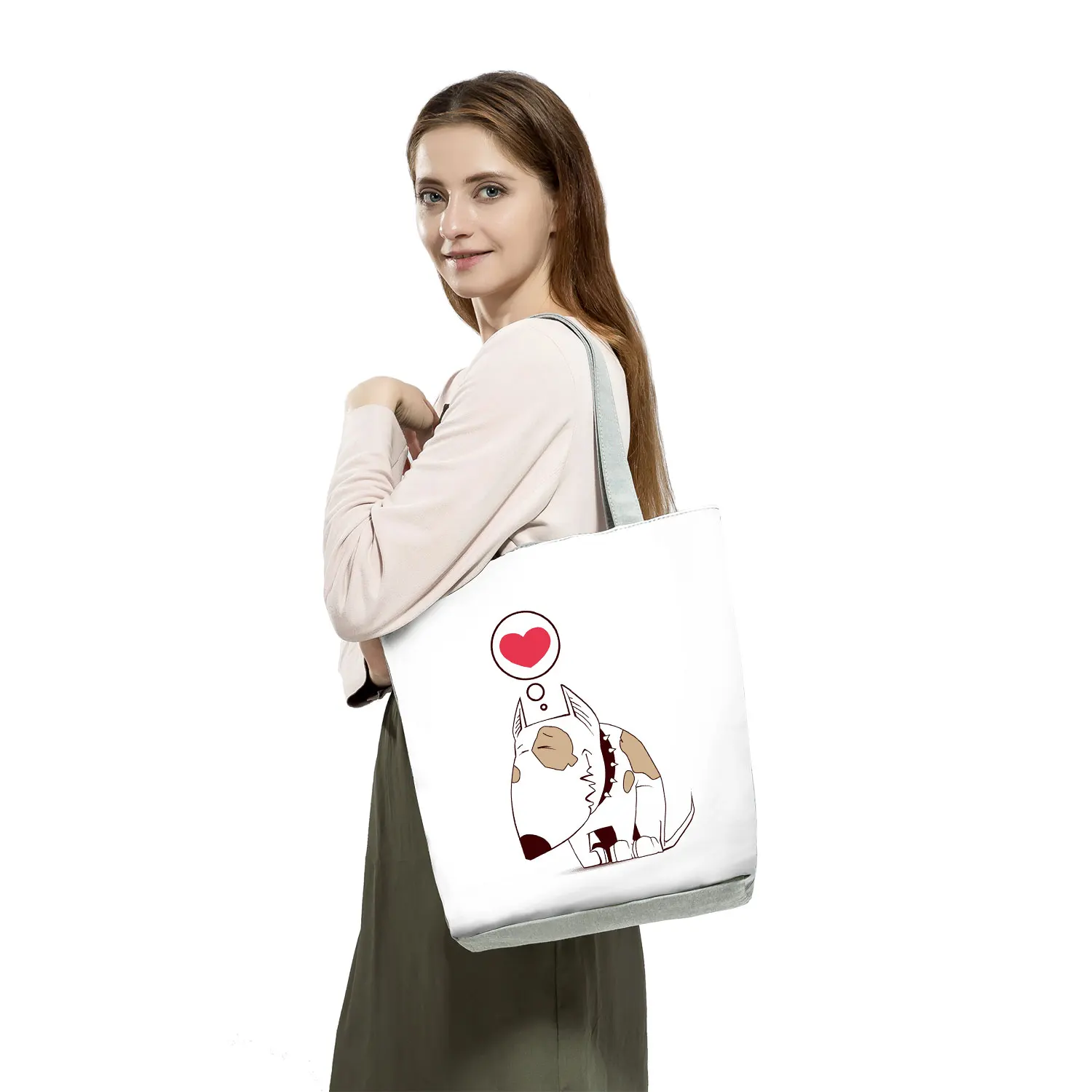 Color Painting Funny Bull Terrier Dog Print Shopping Bags Animal Tote Women Ladies Casual Handbag School Traveling Shoulder Bag