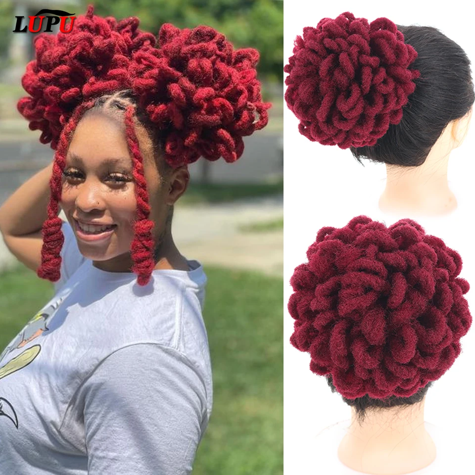 

Synthetic DreadLock Hair Bun Band Faux Locs Afro Chignon Drawstring Ponytail Clip In Hairpiece For Fake Hair Black Women
