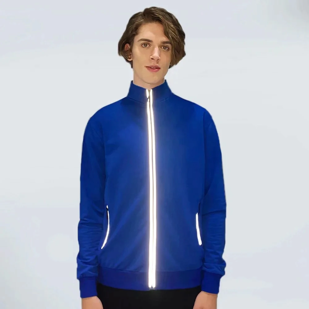 Fashion Mens Reflective Long Sleeve Hoodies Casual Hip-Hop Loose Sweatshirt Tops Blouse Zip Jacket For Men Women
