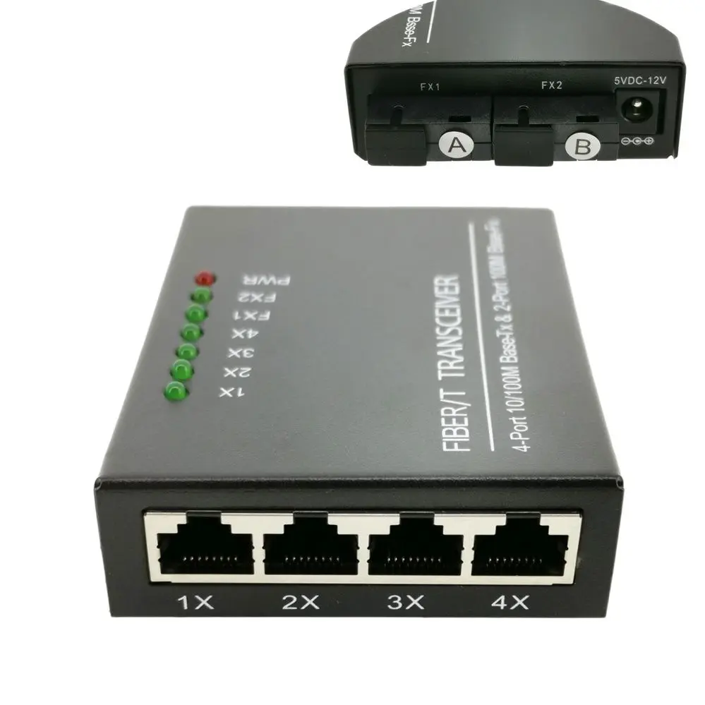 Медиа конвертер 2Fo 4 Lan Оптическое волокно к Rj45 Kонвертор Oптический