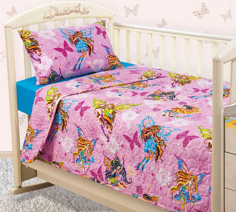 IV Волшебницы. Феи. Розовое девчачье Стеганое покрывало из перкаля для детей ясли
