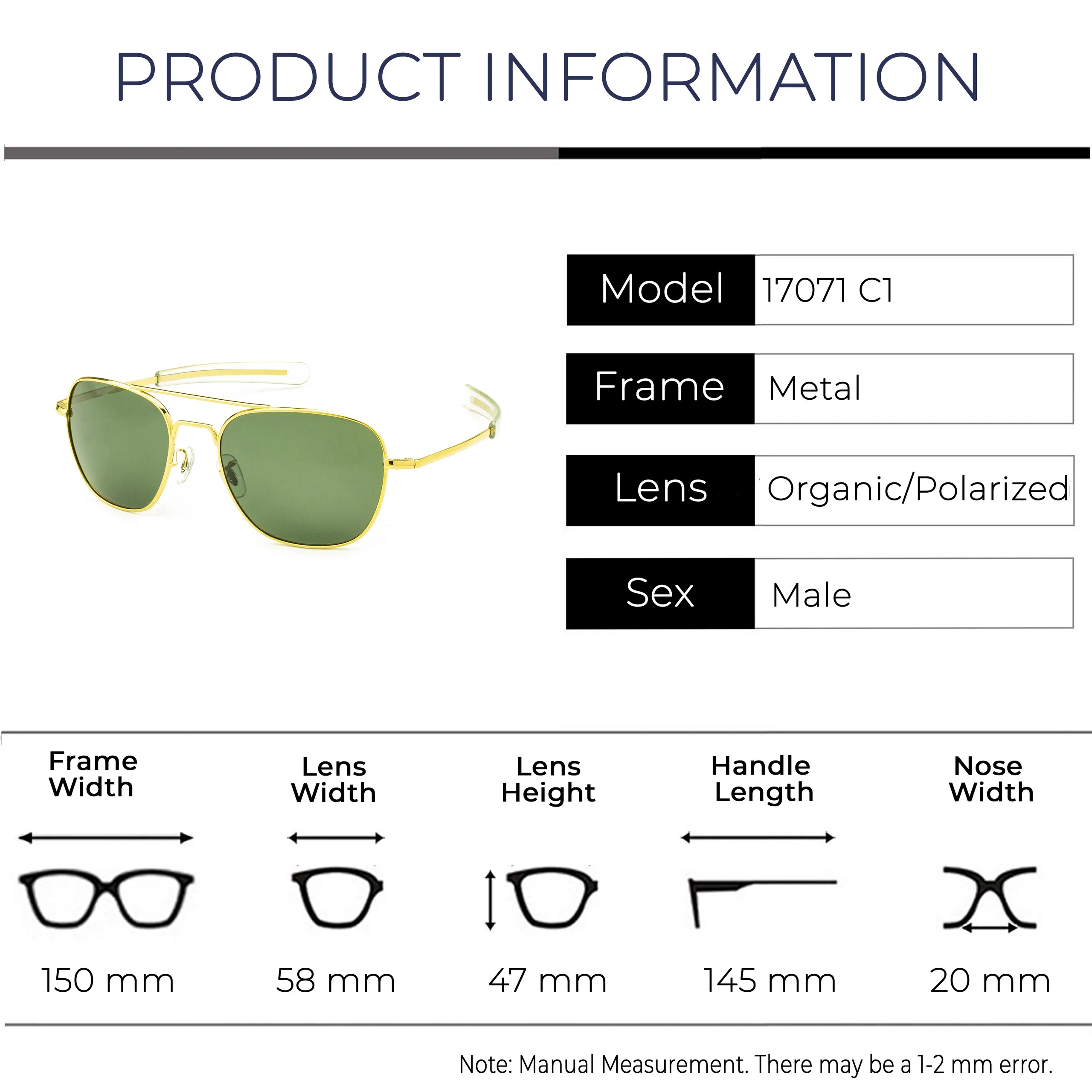 Zolo eyewear 17071 c1 золото/g15 американские поляризованные солнцезащитные очки