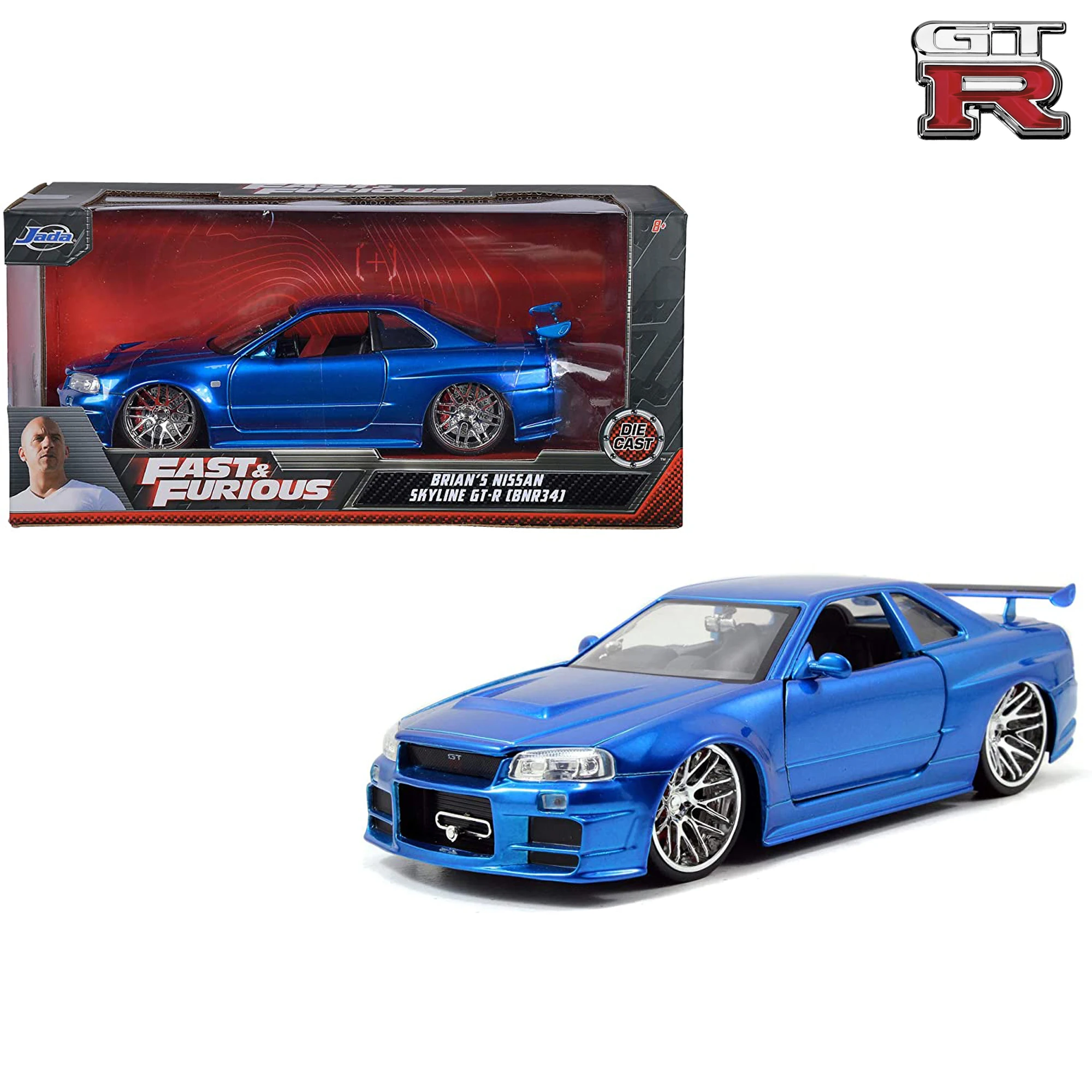 Металлический Чехол Jada Форсаж-Бриан 2002 Nissan Skyline GT-R (BNR34) (1:24) Blue Edition JDM Street Drift Super Cars |