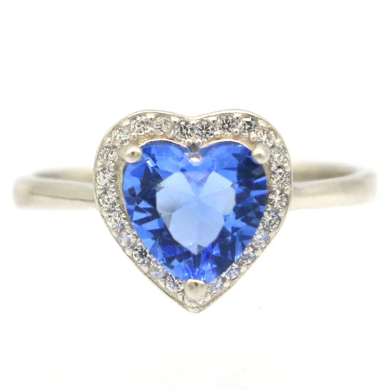 

11x11mm Jazaz 2.5g Lovely Heart Shape Cute Created Violet Tanzanite Cubic Zircon Daily Wear 925 Solid Sterling Silver Rings