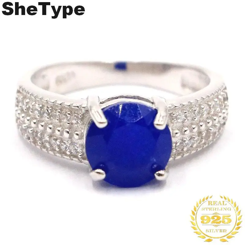 8x8 мм США sz 8,5# SheType 3,2 г элегантный настоящий Синий Сапфир натуральный CZ подарок для сестры 925 Твердые кольца из стерлингового серебра