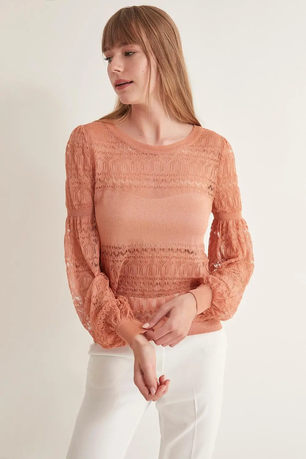 AJURLU TRANSPARAN BALLOON SLEEVE KNITWEAR BLUZ