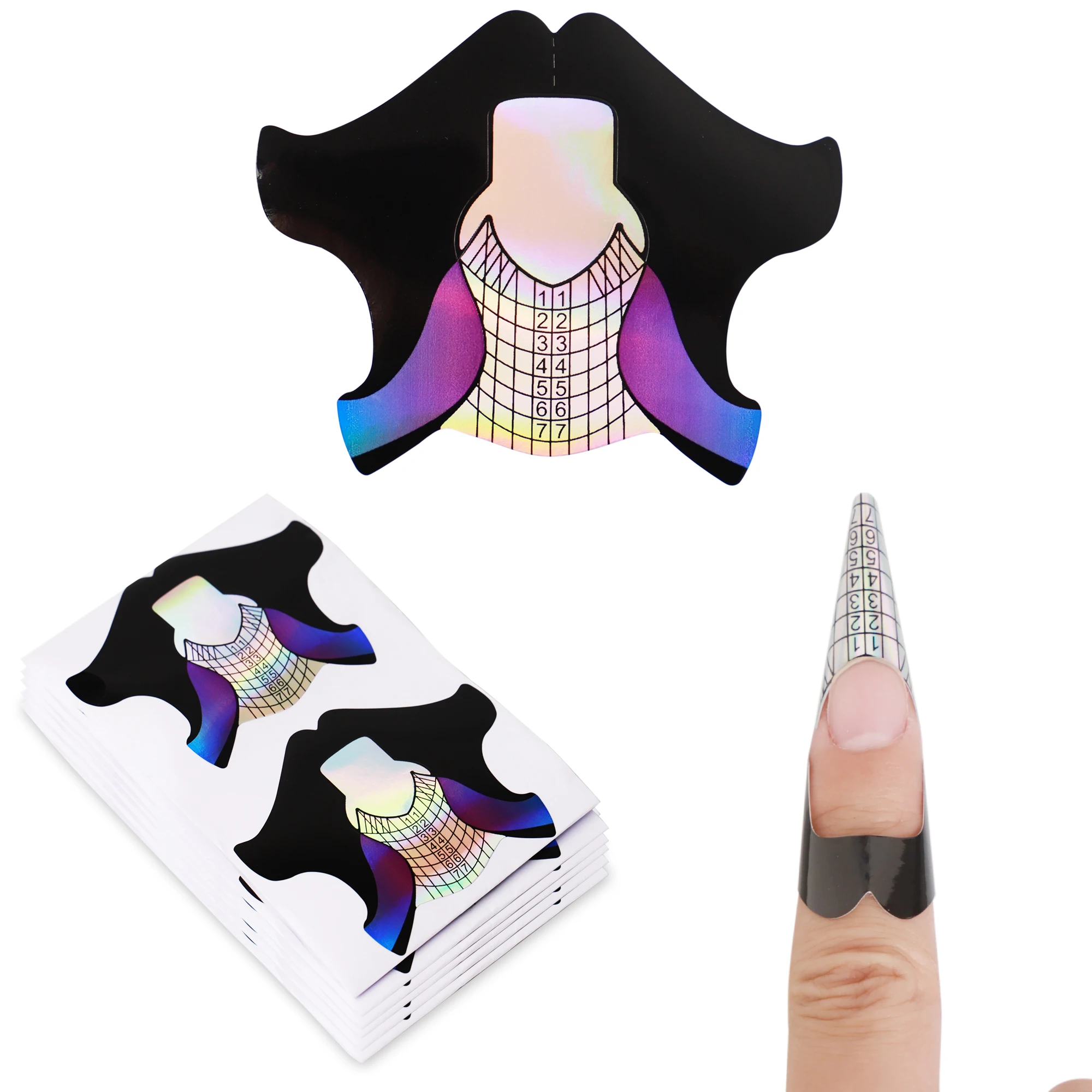 Pro 3 in 1 100/300pcs Nail Forms Pattern Square Rhombus Stiletto Tips Acrylic Curve UV Gel Nails Extension Art Tool Guide | Красота и